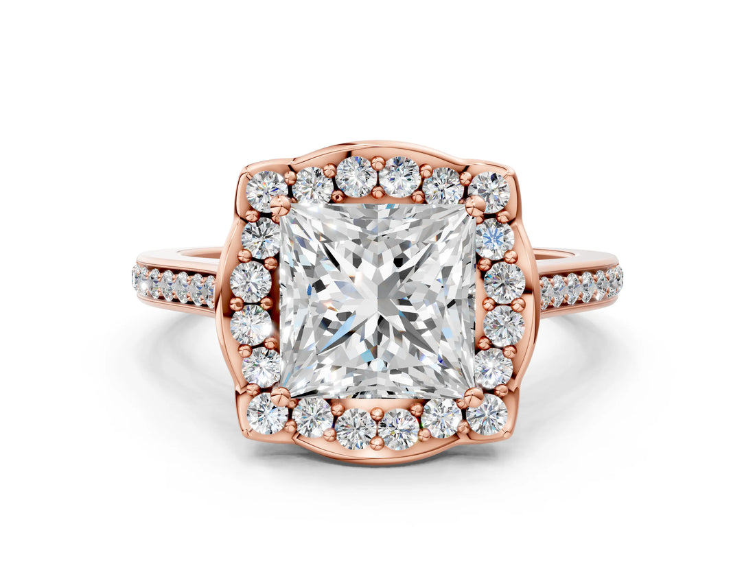Rose gold Princess Halo Round Diamond Pave Band with Four-Prong Setting_39