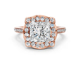 Rose gold Princess Halo Round Diamond Pave Band with Four-Prong Setting_39