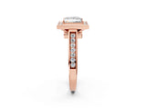 Rose gold Princess Halo Solitaire Diamond Ring with Pave Band and Bezel Setting_51
