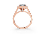 Rose gold Princess Halo Solitaire Diamond Ring with Pave Band and Bezel Setting_52