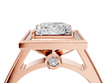 Rose gold Princess Halo Solitaire Diamond Ring with Pave Band and Bezel Setting_53