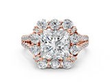 Rose gold Princess Halo Split Shank Diamond Engagement Ring with Pave Band and Four-Prong Setting_54