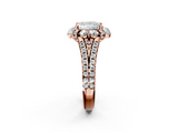 Rose gold Princess Halo Split Shank Diamond Engagement Ring with Pave Band and Four-Prong Setting_56