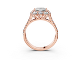 Rose gold Princess Halo Split Shank Diamond Engagement Ring with Pave Band and Four-Prong Setting_57