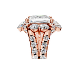 Rose gold Princess Halo Split Shank Diamond Engagement Ring with Pave Band and Four-Prong Setting_59