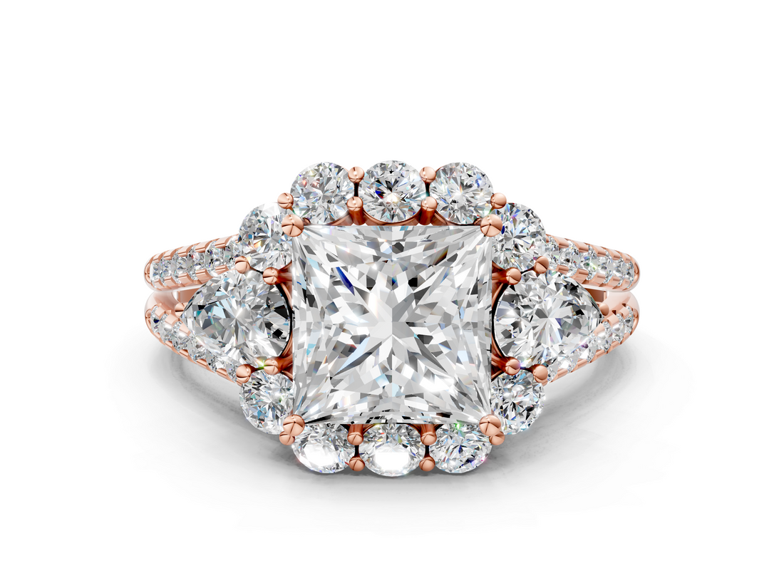 Rose gold Princess Halo Split Shank Diamond Engagement Ring with Prong Setting_20