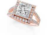 Rose gold Princess Halo Split Shank Diamond Ring with Four-Prong Setting_37