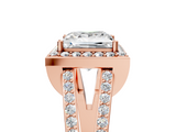 Rose gold Princess Halo Split Shank Diamond Ring with Four-Prong Setting_41
