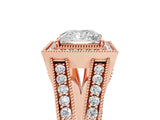 Rose gold Princess Halo Split Shank Diamond Ring with Milgrain Prong Setting_11