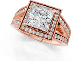Rose gold Princess Halo Split Shank Diamond Ring with Milgrain Prong Setting_7