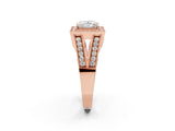 Rose gold Princess Halo Split Shank Diamond Ring with Milgrain Prong Setting_8