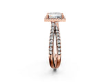 Rose gold Princess Halo Split Shank Diamond Ring with Pavé Setting 2