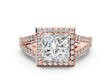 Rose gold Princess Halo Split Shank Diamond Ring with Prong Setting_20