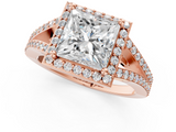 Rose gold Princess Halo Split Shank Diamond Ring with Prong Setting_21