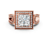 Rose gold Princess Halo Split Shank Milgrain Diamond Ring_18