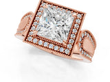 Rose gold Princess Halo Split Shank Milgrain Diamond Ring_19