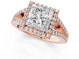 Rose gold Princess Halo Split Shank Pave Diamond Ring with Four-Prong Setting_50