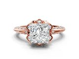Rose gold Princess Halo Split Shank Pave Diamond Ring with Petal Prong Setting_20