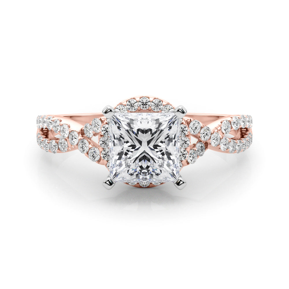 Rose gold Princess Halo Twist Band Solitaire Prong Setting Ring 1