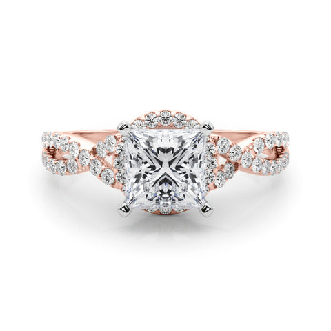 Rose gold Princess Halo Twist Band Solitaire Prong Setting Ring 1