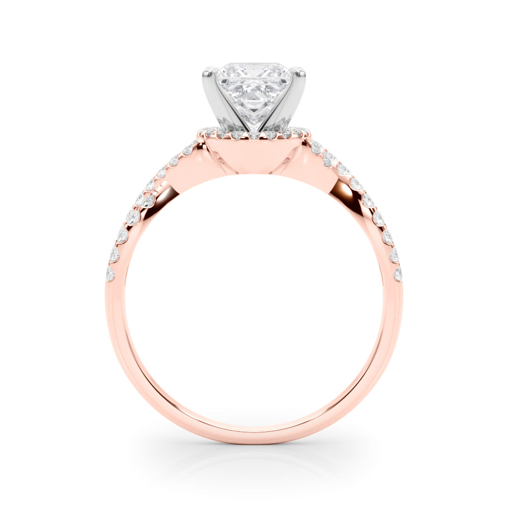 Rose gold Princess Halo Twist Band Solitaire Prong Setting Ring 2