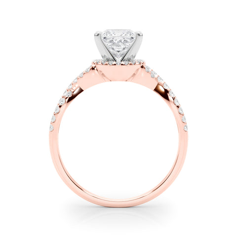 Rose gold Princess Halo Twist Band Solitaire Prong Setting Ring 2