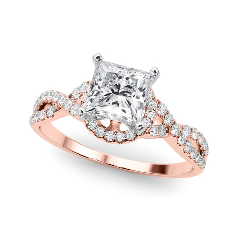 Rose gold Princess Halo Twist Band Solitaire Prong Setting Ring