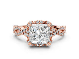 Rose gold Princess Halo Twist Band Solitaire Ring with Six-Prong Setting_32