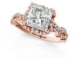 Rose gold Princess Halo Twist Band Solitaire Ring with Six-Prong Setting_33