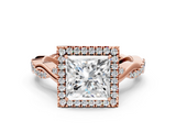 Rose gold Princess Halo Twist Band Solitaire Ring_20