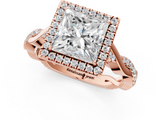 Rose gold Princess Halo Twist Band Solitaire Ring_21