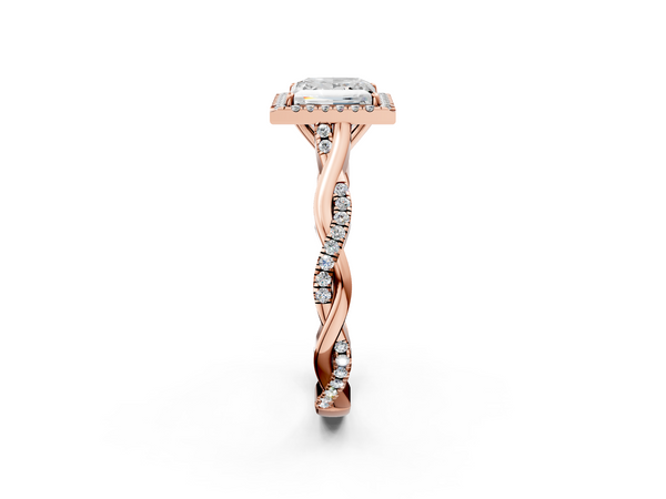 Rose gold Princess Halo Twist Band Solitaire Ring