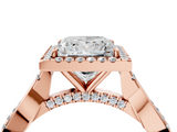Rose gold Princess Halo Twist Band Solitaire Ring_24