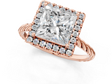 Rose gold Princess Halo Twisted Band Four-Prong Diamond Ring_20