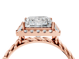Rose gold Princess Halo Twisted Band Four-Prong Diamond Ring_23