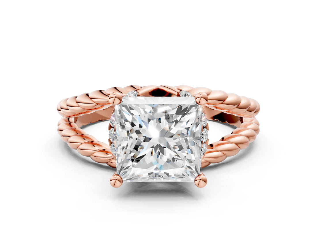 Rose gold Princess Halo Twisted Band Four-Prong Ring_32