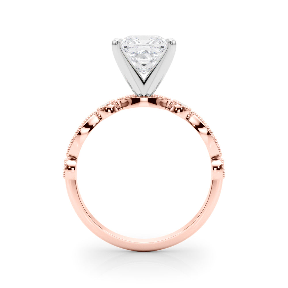 Rose gold Princess Milgrain Bezel Diamond Engagement Ring with Solitaire Prong Setting 2