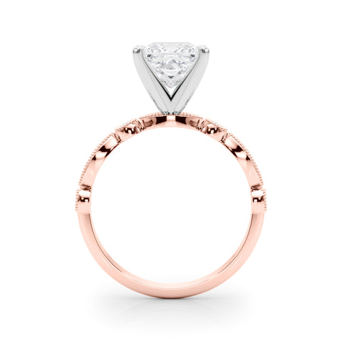 Rose gold Princess Milgrain Bezel Diamond Engagement Ring with Solitaire Prong Setting 2