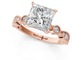 Rose gold Princess Milgrain Bezel Diamond Engagement Ring with Solitaire Prong Setting_188
