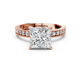 Rose gold Princess Milgrain Pave Diamond Engagement Ring with Four-Prong Setting_155