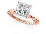 Rose gold Princess Solitaire Beaded Band Prong Setting Ring 1