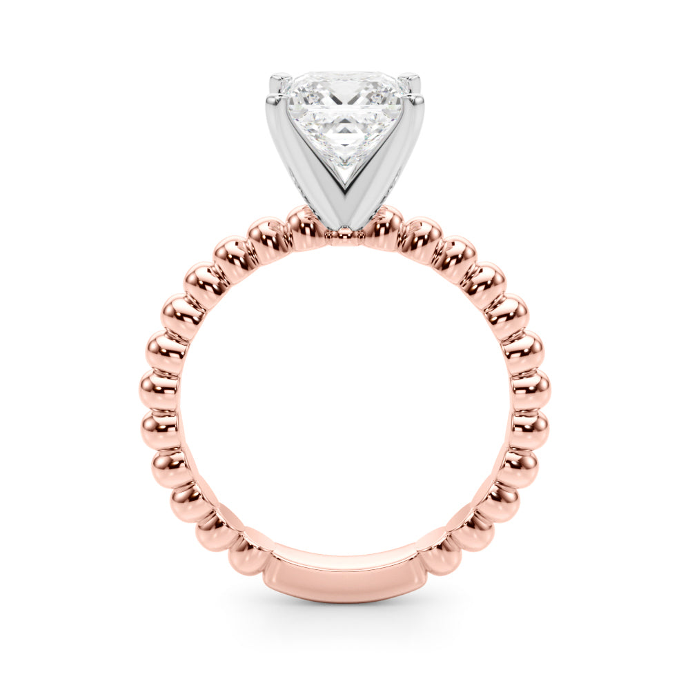 Rose gold Princess Solitaire Beaded Band Prong Setting Ring 2