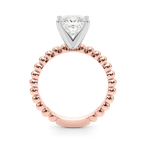 Rose gold Princess Solitaire Beaded Band Prong Setting Ring 2