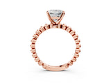 Rose gold Princess Solitaire Beaded Band Prong Setting Ring 3