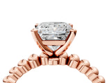 Rose gold Princess Solitaire Beaded Band Prong Setting Ring 4