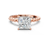 Rose gold Princess Solitaire Beaded Band Prong Setting Ring