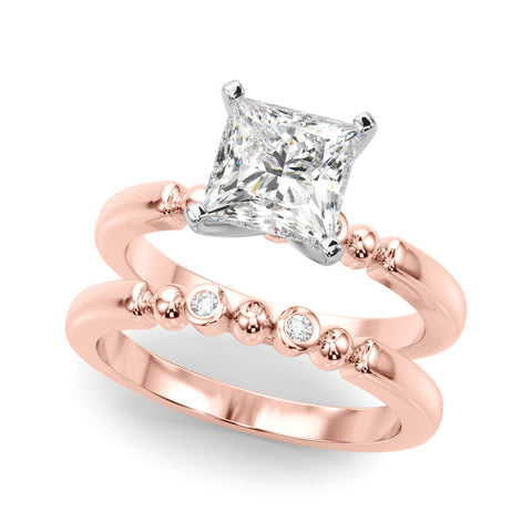 Rose gold Princess Solitaire Beaded Band with Four-Prong Setting 1