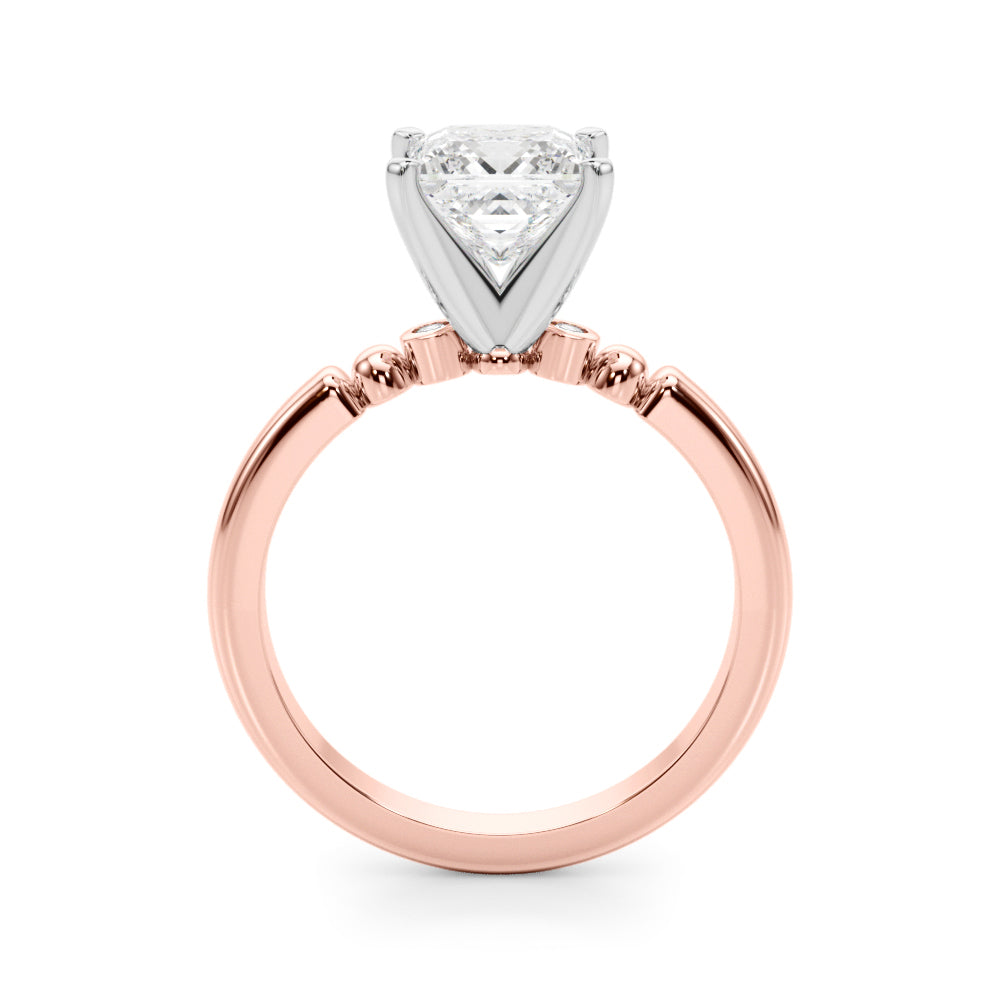Rose gold Princess Solitaire Beaded Band with Four-Prong Setting 2