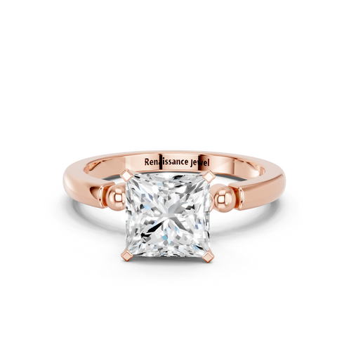 Rose gold Princess Solitaire Beaded Band with Four-Prong Setting_15