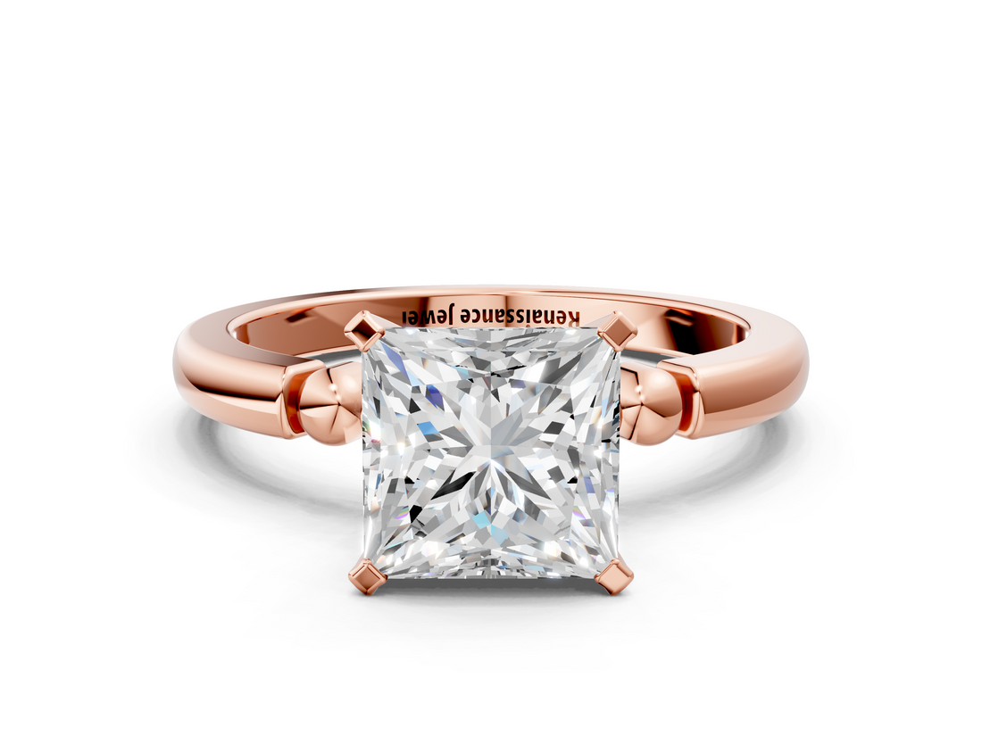 Rose gold Princess Solitaire Beaded Band with Four-Prong Setting_59